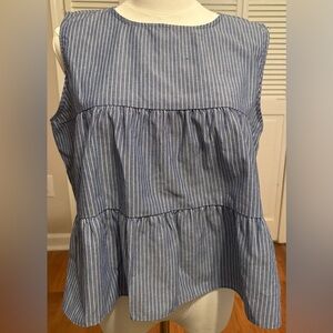 Aqua Navy Pinstripe Sleeveless Blouse